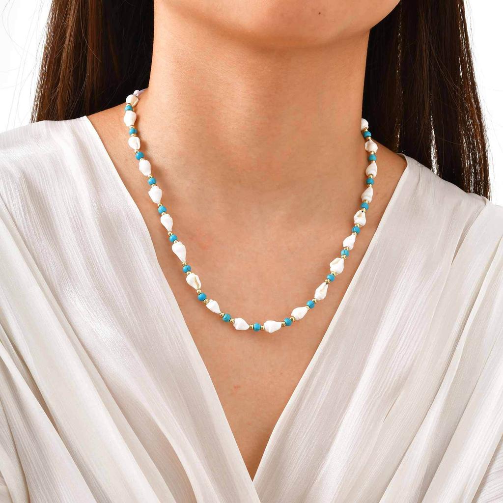 Ladies Ocean Wind Stainless Steel Ball Shell Beaded Adjustable Gold Necklace 2473