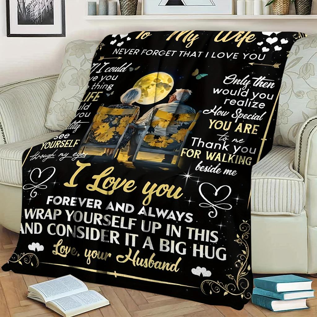 Creative Heartfelt Message for Wife Art Blanket - Romantic Birthday Gift Soft Warm All-Season Throw for Sofa & Watching TV
