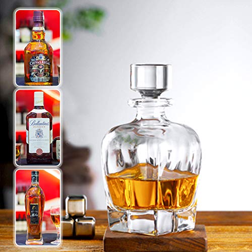 Glass Decanter with Airtight Geometric Stopper - Whiskey Decanter for Wine, Bourbon, Brandy, Liqueur, Juice, Water, and Mouthwash - Italian Lead-Free