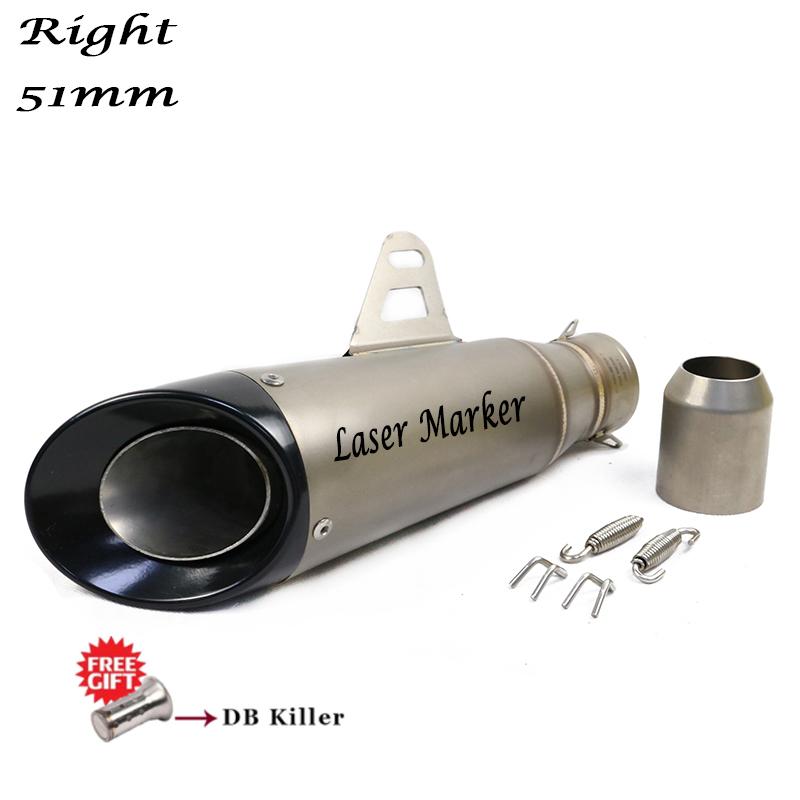 

51MM Universal Motorcycle Left Right Exhaust Pipe Scooter Escape Muffler with DB Killer For Z1000 S1000RR CBR650R FZ6 YZF R1 R6 A Right