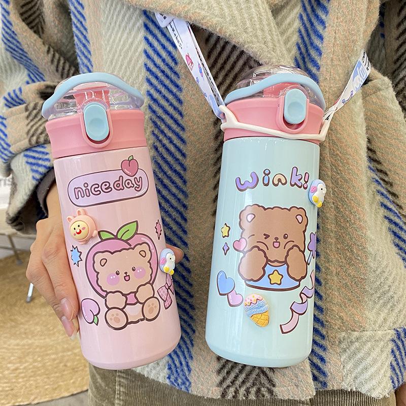 New High Profile Level Hand-held Carter Cup Thermos Cup Cartoon Straw Bounce Cup Pea Cup