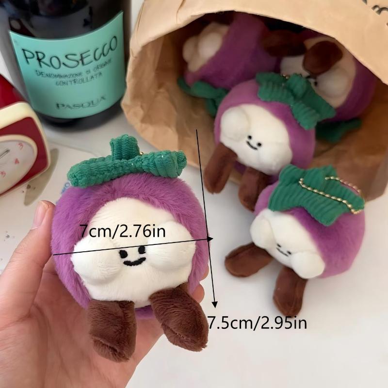 Creative Fruit Mangosteen Plush Keychain Cute Cartoon Stuffed Doll Keyring Bag Pendant Couple Backpack Hanging Decoration
