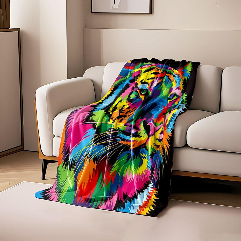 

Brightly colored tiger portrait with vibrant, abstract, multicolor patterns. for all seasons blanket lunch break throw gift 80cm x 120cm