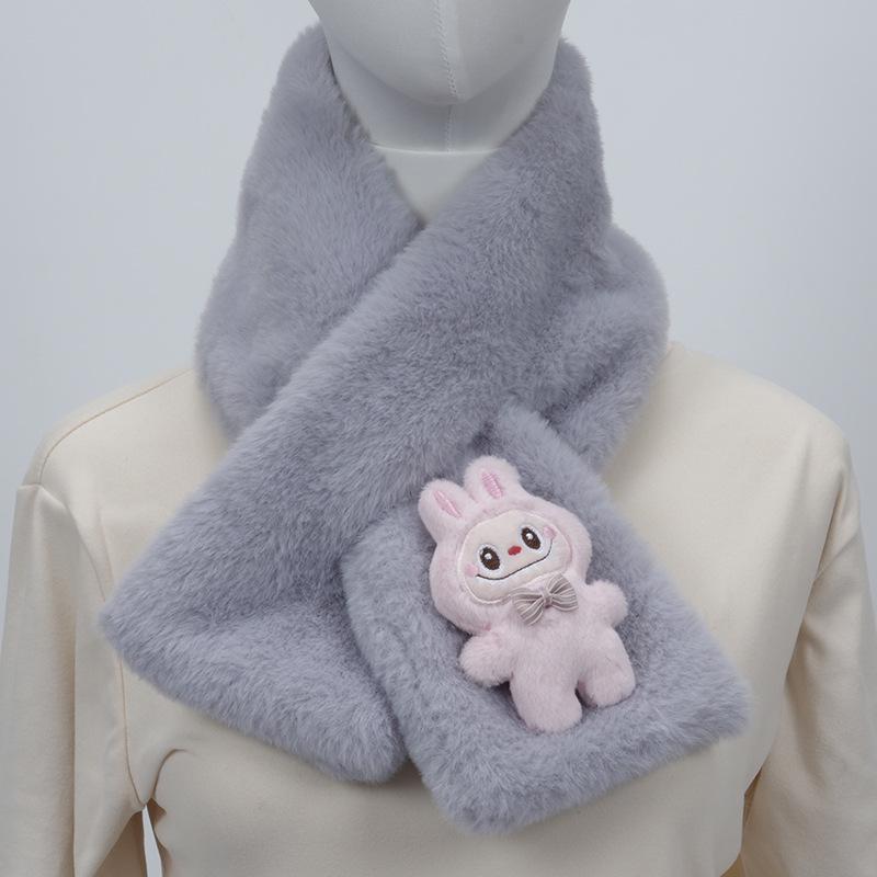 2025 Autumn/Winter Cute Cartoon Plush Scarf: Faux Rabbit Neck Warmer for Girls