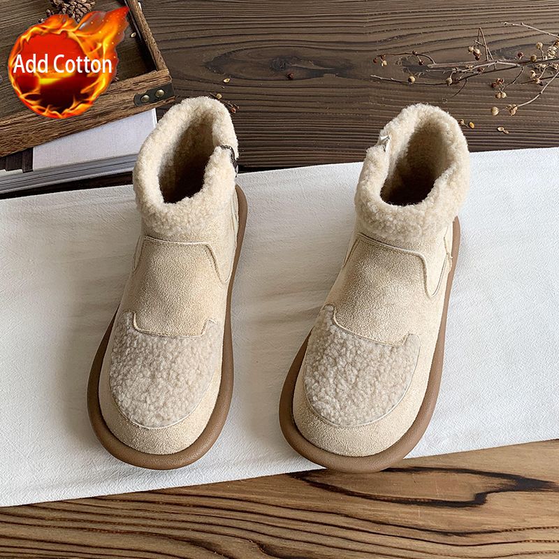 Fashion Winter Plush Round Toe Flat Woman Shoes 2025 New in Boot Chic and Elegant Work High Quality Lamb Booties Snow Boots for Women