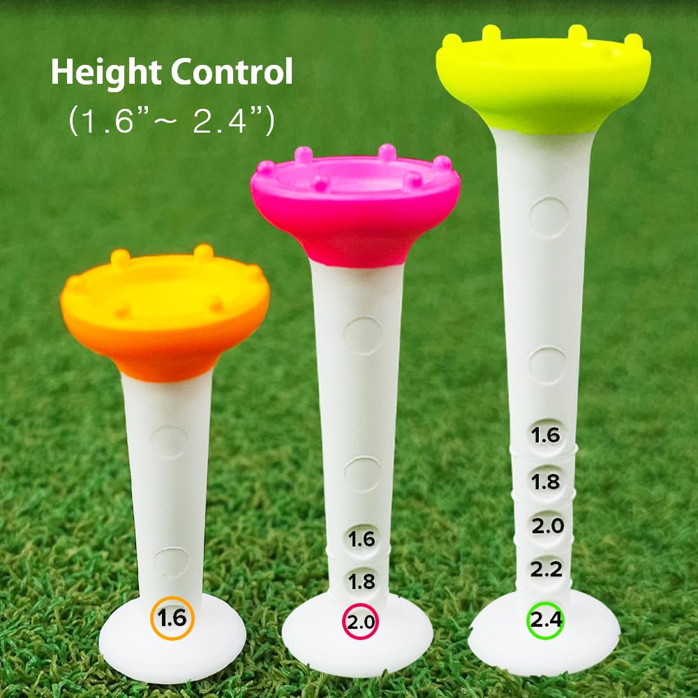 Birdie79 Easy Golf Tee Set 30 Tees Per Available In 3 Vibrant with Magnetic Tee Adjustable Height Directional and Silicone Stoppers – Pack, Colors,