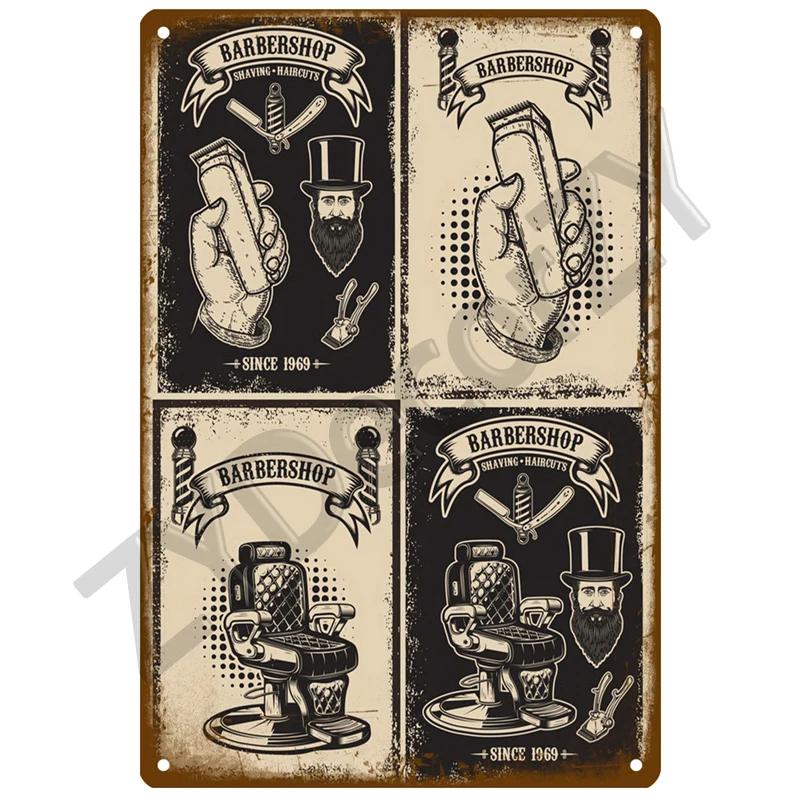 Vintage BARBER SHOP Metal Sign Poster Cafe Bar Pub Tin Sign Plaque Retro Haircut and Shave Beard Iron Plates Printing Home Decor