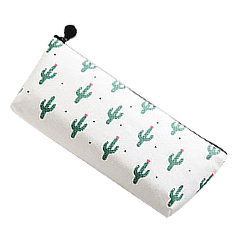 Cactus Flowers Canvas Pencil Stationery Case Box Cosmetic Makeup Pouch Bag