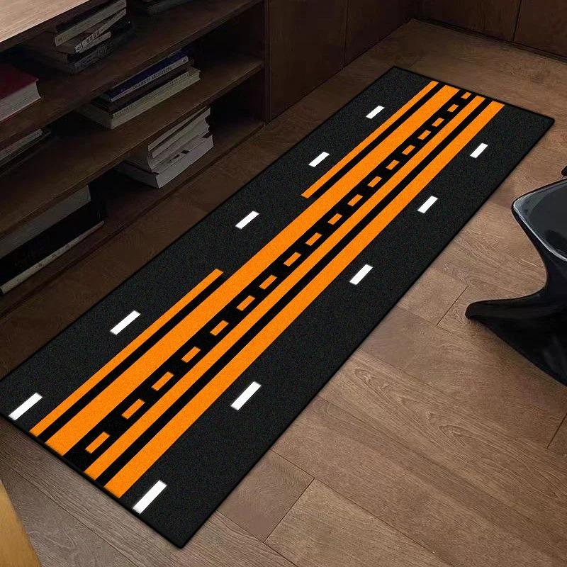 Modern Black Area Rug with Diagonal Orange Lines Non-Slip Rectangular Carpet for Living Room Study Decor Soft Floor Mat