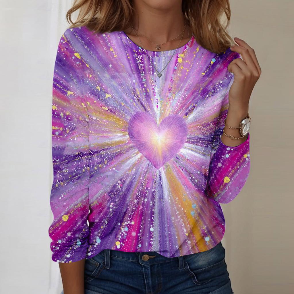 Women's Casual Long,sleeved Valentine's Day Printed Round Neck Top