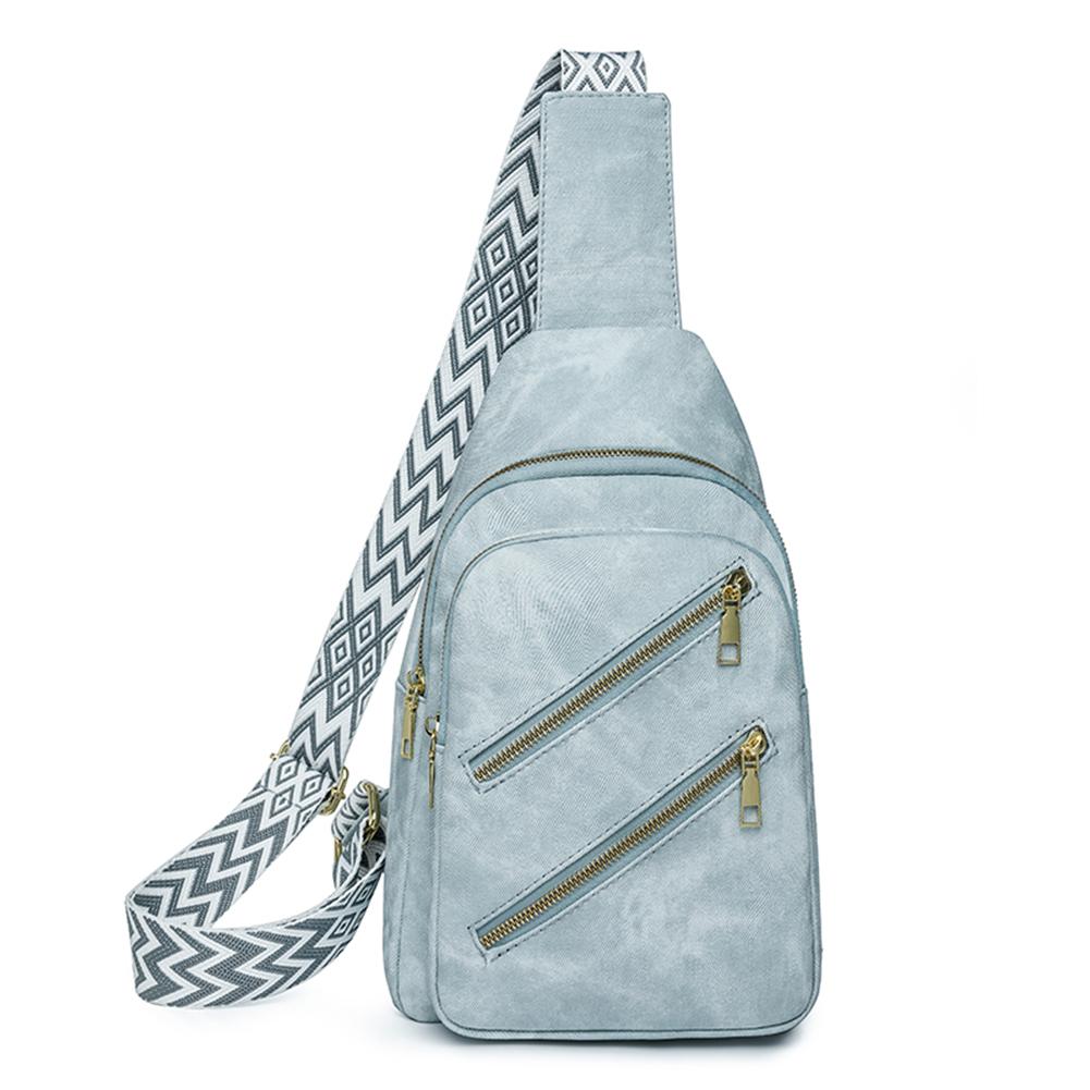 Women Stylish Crossbody Bag with Wide Strap Vintage Chest Bag PU Leather Simple Shoulder Bag Travel Outdoor Bag