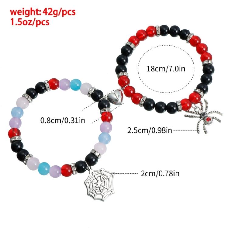 2Pieces Elegant Crystal Bead Bracelet Magnetic Clasp Handchain for Couples Adjustable Matching Wristbands Accessory