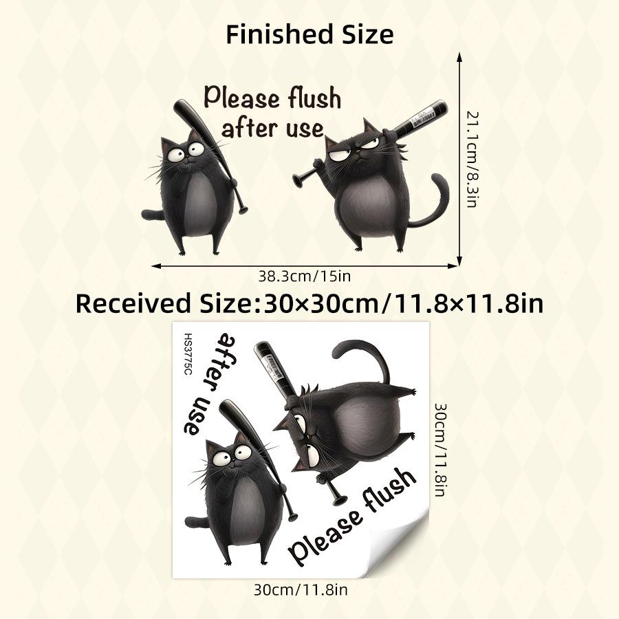 

Please Flush After Use Funny Black Cat Bathroom Wall Stickers, Self-Adhesive Toilet Decal for Home Decoration 30x30CM чорний