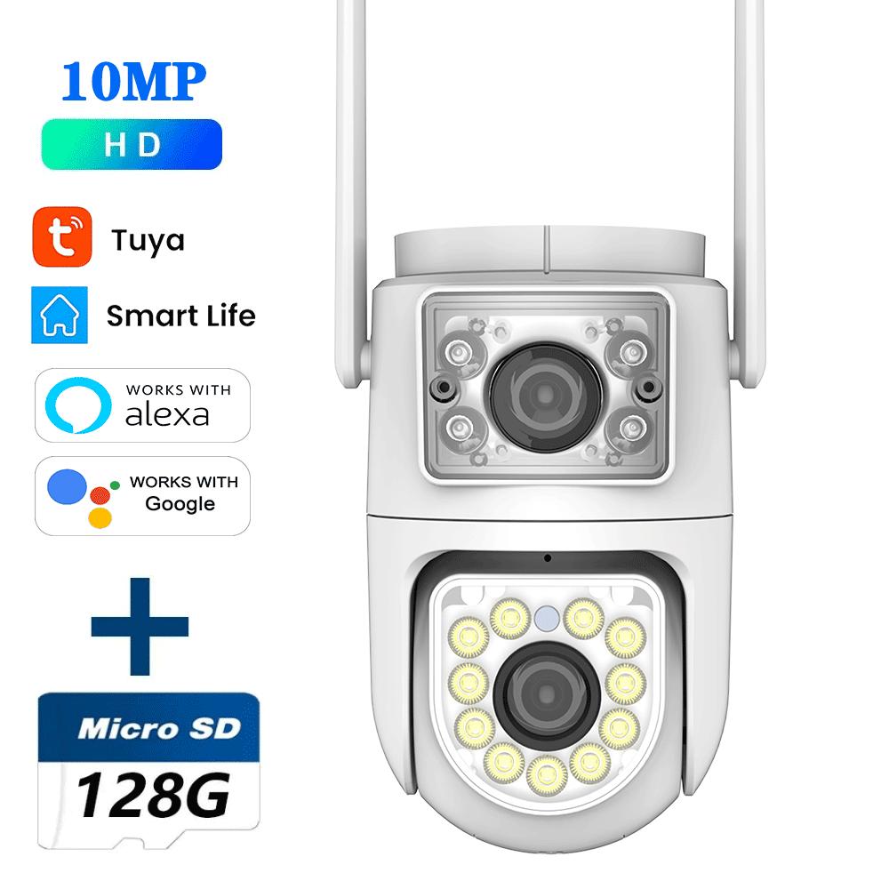 10MP Dual-Lens Wifi Camera Tuya PTZ Outdoor 4K Dual Screen Security Protection IP Cameras Color Night Vision Video Surveillance