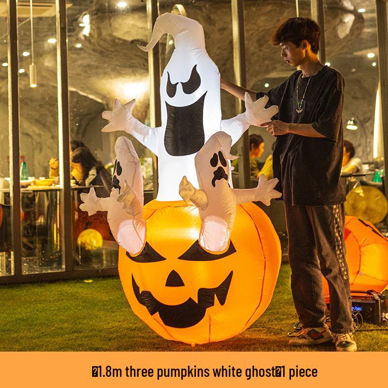 Large Halloween Pumpkin Lantern with Ghost and Spider Décor