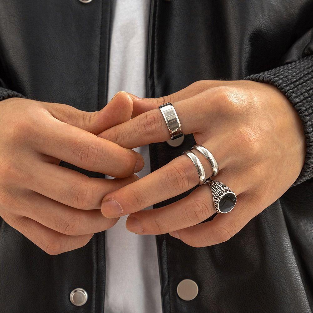 Hexagon Zinc Zinc Alloy Birthday Gift Letter Korean Style Ring Vintage Ring Fashion Jewelry Men Ring Set