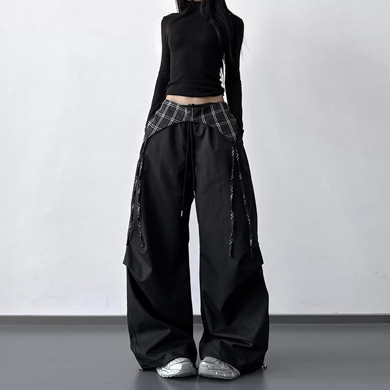 2025 Autumn Women s Trendy Patchwork Plaid Work Pants XL