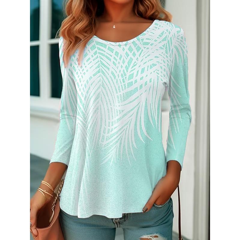 2025 Women's T shirt Tee Floral Print Long Sleeve Basic Sweatshirt Fashion Round Neck Regular Fit Floral Painting