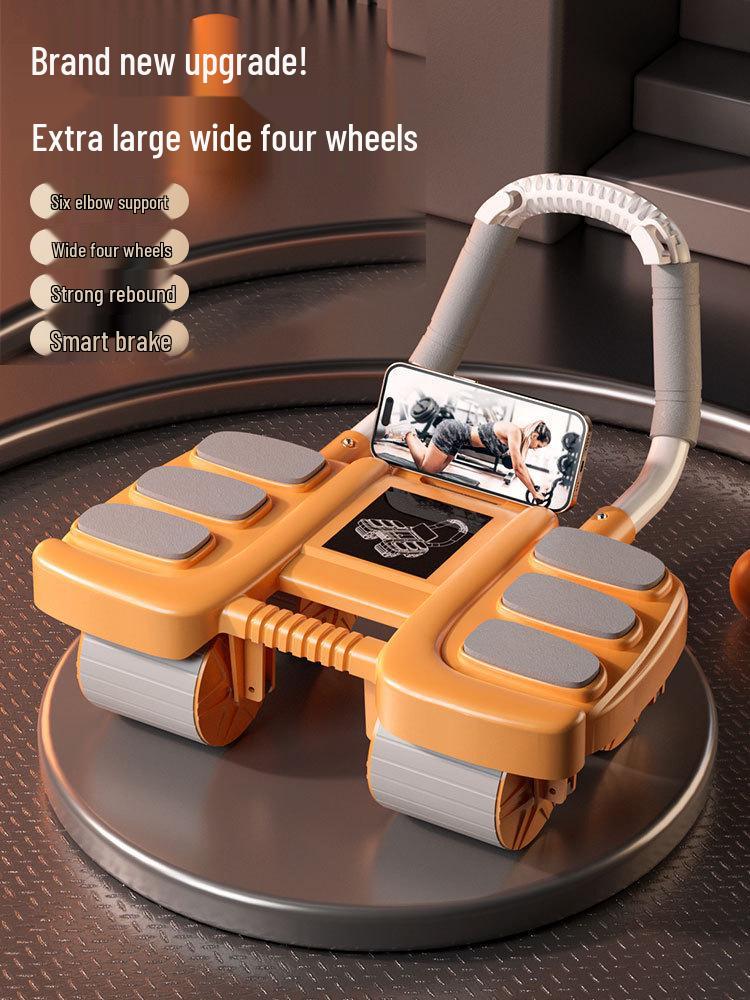 Six-Elbow Support Ab Roller: Automatic Rebound 4-Wheel Fitness Equipment for Men's Abs and Belly Exercise.