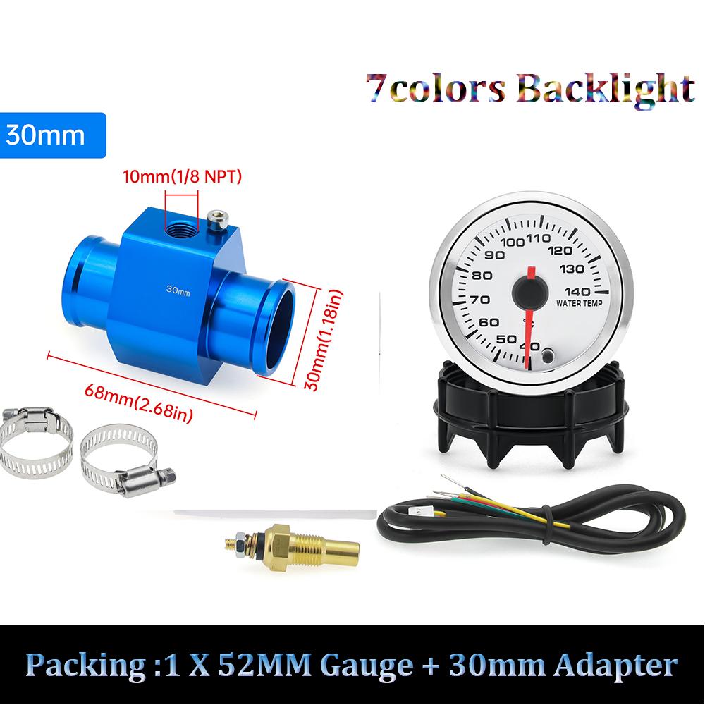 40-120℃ 52MM Wassertemperaturanzeige 12V Universeller Digitaler Auto-Wassertemperaturanzeiger mit Wassertemperatur-Adapter 26-30mm