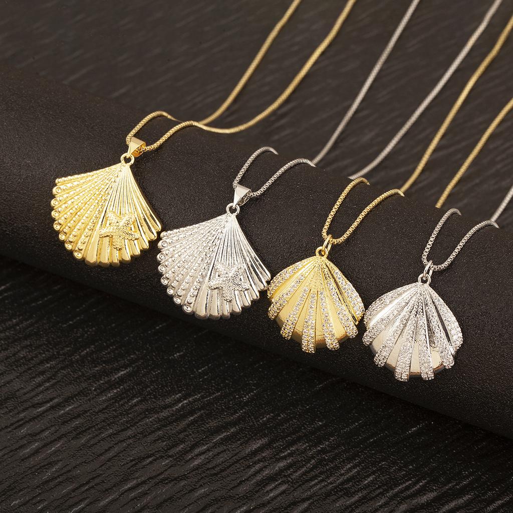 Nidin New Fashion Lucky Shell Shape Inlaid Pearl Crystal Zircon Pendant Necklace For Women Female 4 Styles Choice Jewelry Gifts