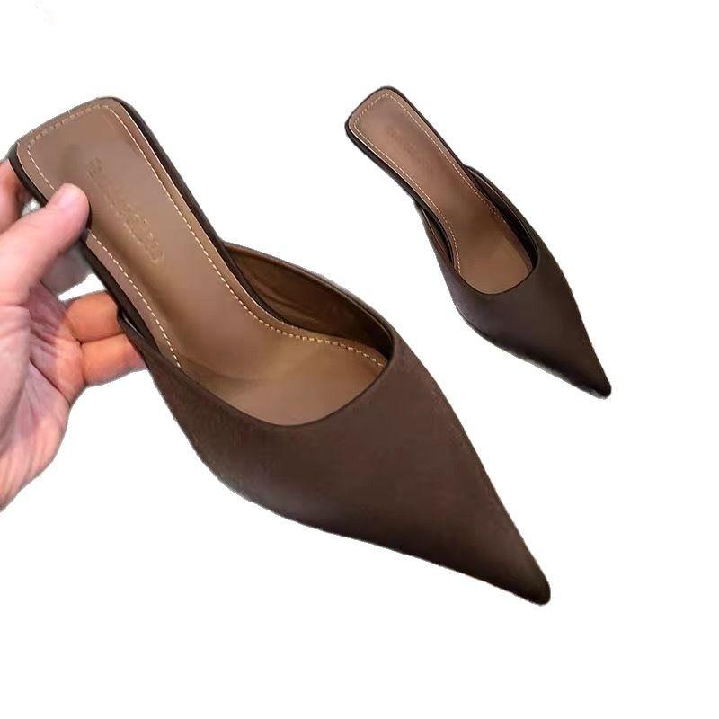 2025 Neuer Sommer Schlichte Spitz zulaufende Damen High Heels Hausschuhe Mode Dünne Party Pumps Mules Schlupfschuhe Luxus Damen Klappschuhe