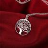 925 Sterling Silver 16inch Chain Tree Round Pendant Necklace For Woman Fashion Wedding Engagement Charm Jewelry