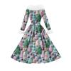 Women's Casual Dress Long-Sleeve V-Neck Patchwork Fleece Christmas Print Dress