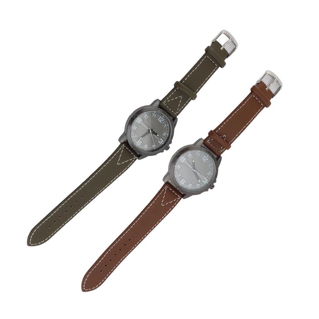 Men Quartz Watch Round Large Dial PU Leather Strap Retro Wristwatch for Daily Life Sports Business P
