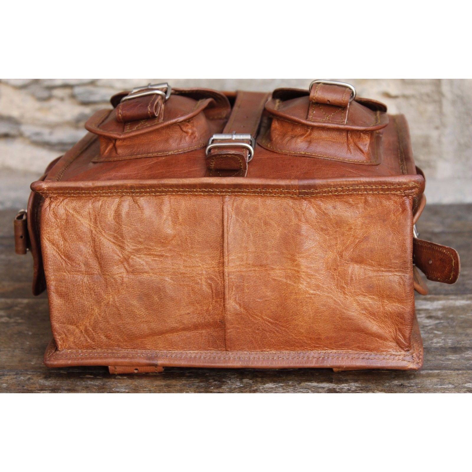 Винтажный рюкзак из козьей кожи мессенджер Настоящая сумка-портфель из натуральной кожи — фото 3