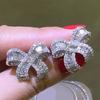 Sparkling Bow Design Stud Earrings Female Charming Elegant Piercing Accessories Graceful Exquisite Sweet Party Jewelry