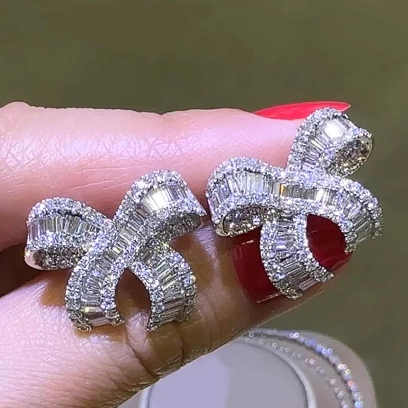 Sparkling Bow Design Stud Earrings Female Charming Elegant Piercing Accessories Graceful Exquisite Sweet Party Jewelry