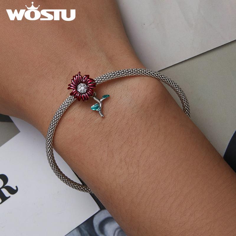 WOSTU 925 Prata Esterlina Colorido Lucky Daisy Flor Charms Contas Fit Original DIY Pulseira Colar Jóias Finas Presentes