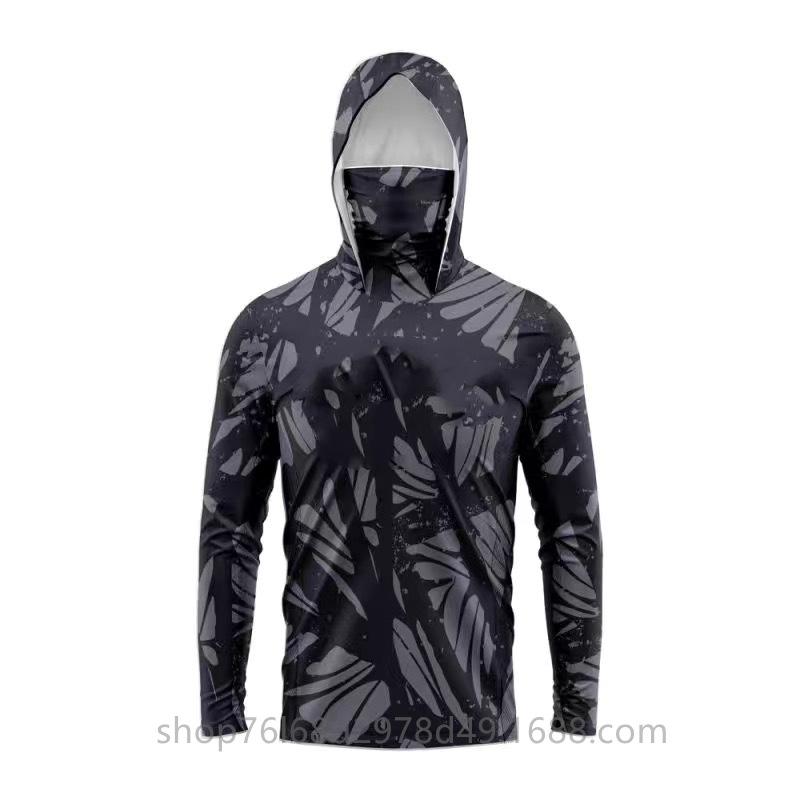Ice Silk Fishing Suit Men's Outdoor Luya Camouflage Hoodie Mask One-piece Long Sleeve