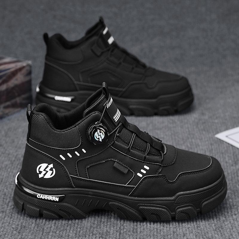 Rotating button cuff Martin boots autumn and winter new leather high-top flat-high casual sports men's boots