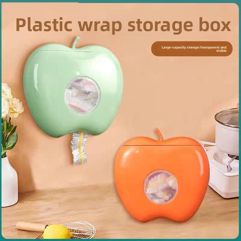 Wall Mounted Plastic Bag Dispenser Organizer No Drill Storage Box for Kitchen Pantry Food Wrap Container Holder