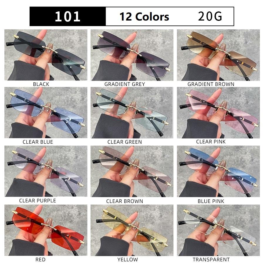 Luxury Rimless Business Rectangle Gradient Lens Unisex Fashion Sunglasses Women Men Fashion Colored lenses Metal Frame Glasses