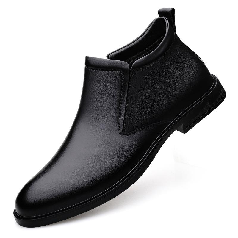 

Men s shoes autumn new Martin boots men s high-top casual leather shoes warm cotton shoes fashion trend leathershoes 38 чёрный