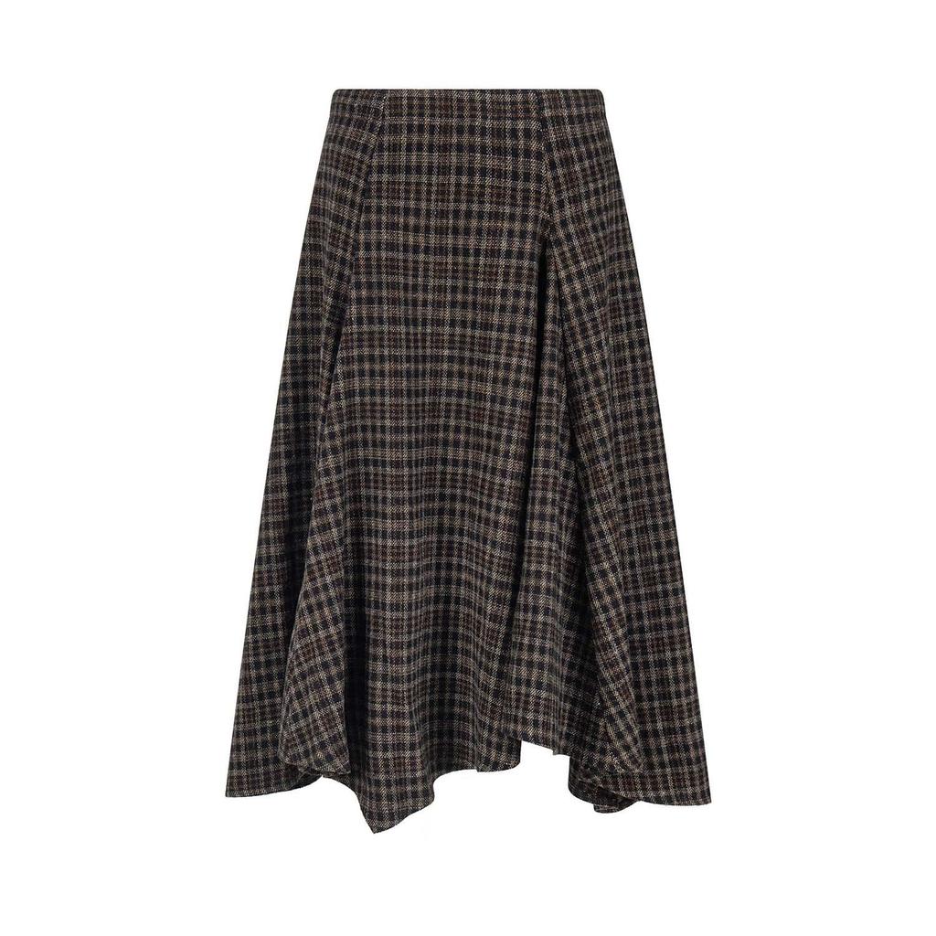 UNBDNS Women's Spring High Waist Irregular Plaid Woolen A-line Umbrella Skirt