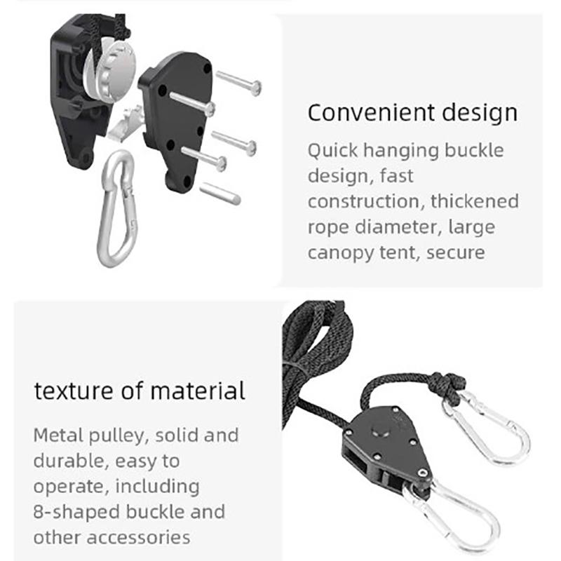 1/8 2M Adjustable 8Inch Lanyard Hanging For Tent Fan Grow Plant Lamp Pulley Ropes Pulley Lifting Pulley Hook