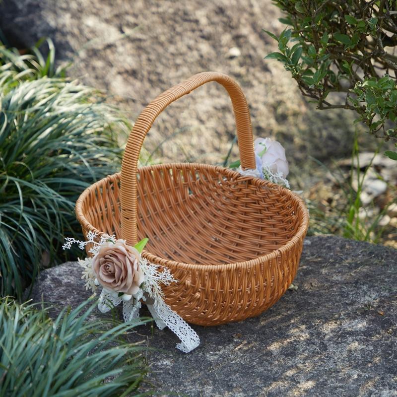Elegant Rattans Handwoven Wicker Flower Basket Portable Floral Arrangement Pots for Wedding and Homes Decoration