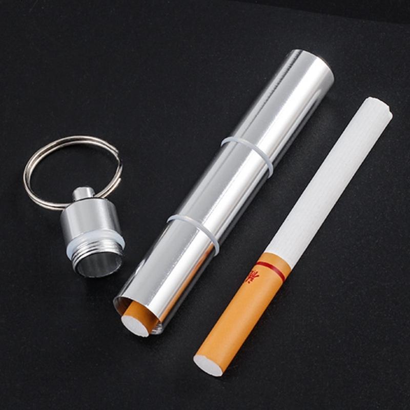 Stylish Cigarettes Container with Keychain Portable Cigarettes Holder Aluminum Metal Cigarettes Storage Tube for Men