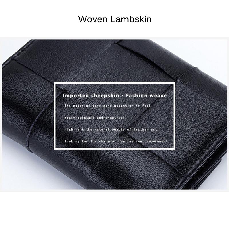 2024 Woven Genuine Leather Women Wallets Bifold Short Purse High Quality Lambskin Billfolds For Ladies Card Holders