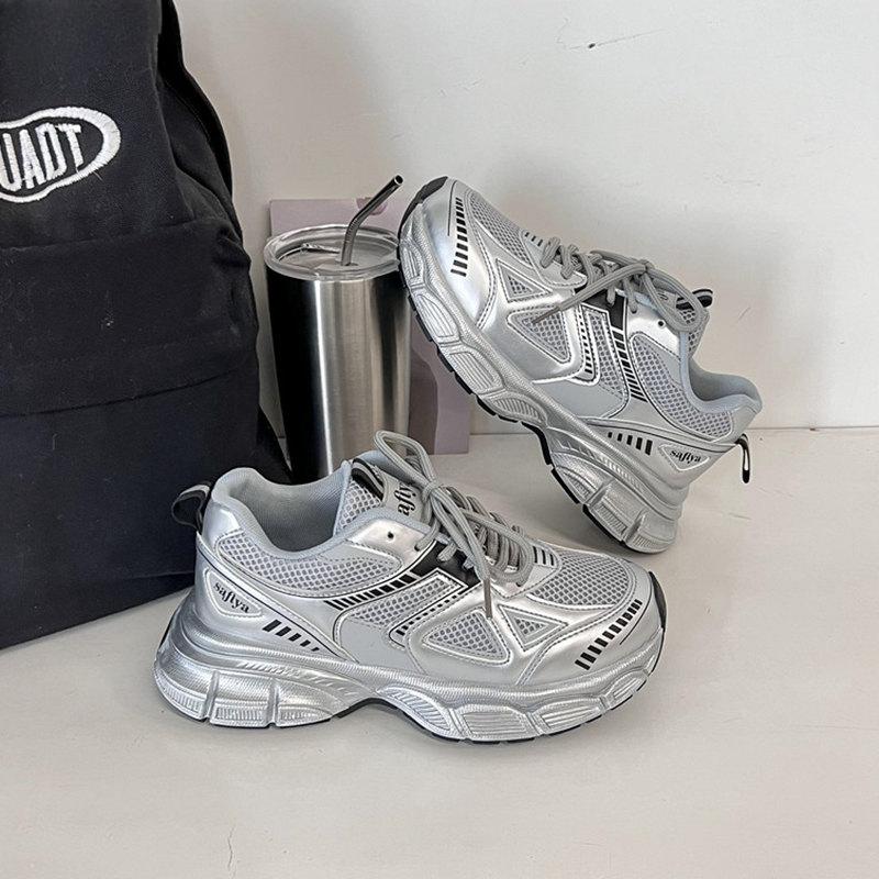 Women Causal Shoes Summer Brand Designer Wedges Silvery Sneakers Platform Trainers Shoes Female Outdoor Walking Vulcanized Shoes