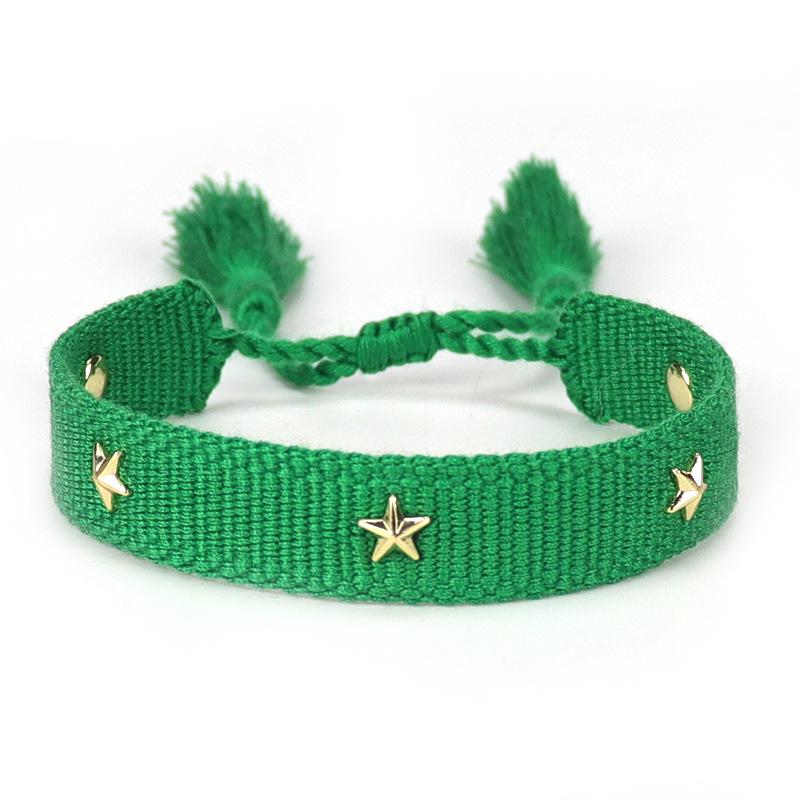 European-American Nail Style Double-Sided Woven Bracelet with Tassel, 1.3cm Handmade Wristband for Couples