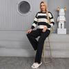 Autumn and Winter Sweater Splicing Striped Crew Neck Fashion Casual Loose Lazy Knitting Two-piece Set Women