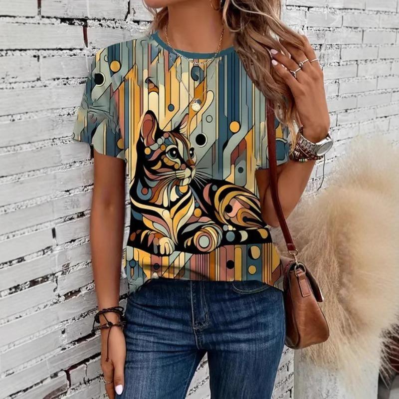 

Повседневная Универсальная Модная Высококачественная Удобная Футболка с коротким рукавом и круглым вырезом с животным принтом XL