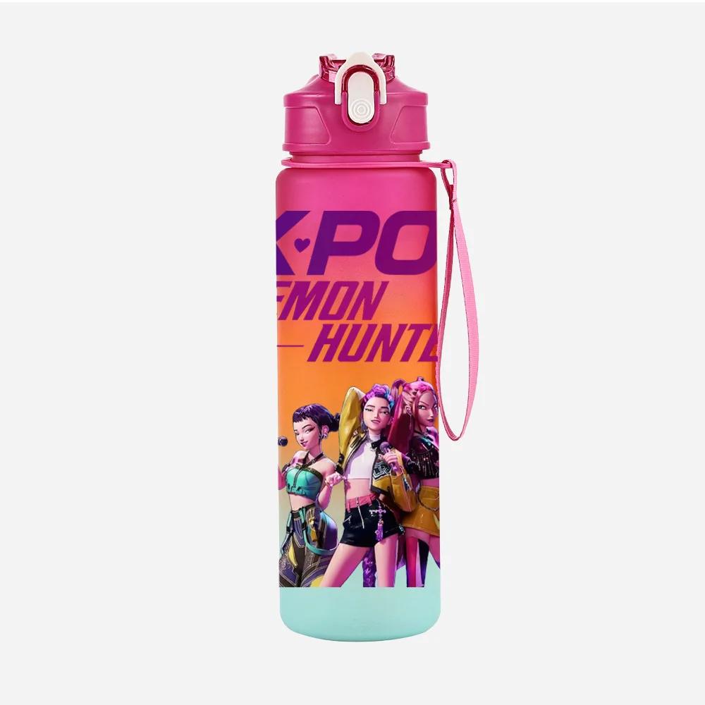 Anime K-Pop Demon Hunters Character Water Cup Large Capacity Outdoor Portable Rope Drinking Bottle Gift for Boys and Girls