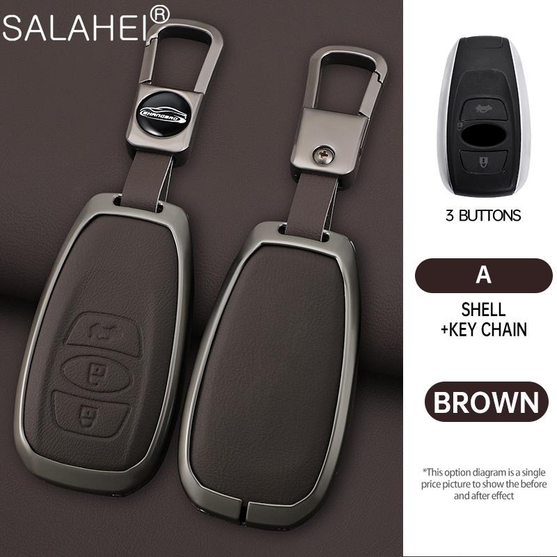 Leather Car Key Case Cover For Subaru Brz Sti Xv Sv Forester Legacy Outback Crosstrek Impreza Wrx Ascent Keychain Accessories