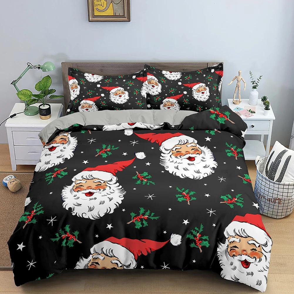 Red Merry Christmas King Queen Duvet Cover Kids Christmas Quilt Cover Santa Claus Bedding Set 1/2Pcs Microfiber Comforter Cover